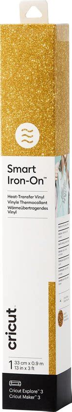 Cricut Smart Iron-on 33x91cm 1 sheet (Glitter Gold); 1 roll 33 cm x 0.9 m (13 in x 3 ft); Works without a cutting mat – just load & go!; Outlasts 50+ washes!; Cuts beautifully and weeds easily; For Cricut Explore™ 3 & Cricut Maker™ 3
